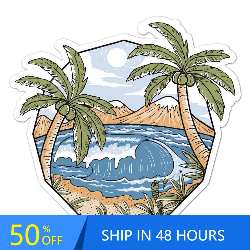 Laptop Unique Accessories - Palm Trees Beach Surf, Retro Bumper