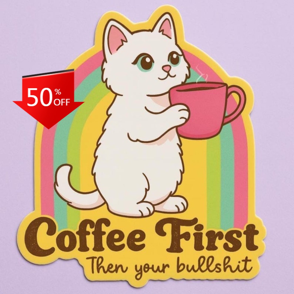 Laptop Unique Accessories - Fun coffee cat stickers Retro Car