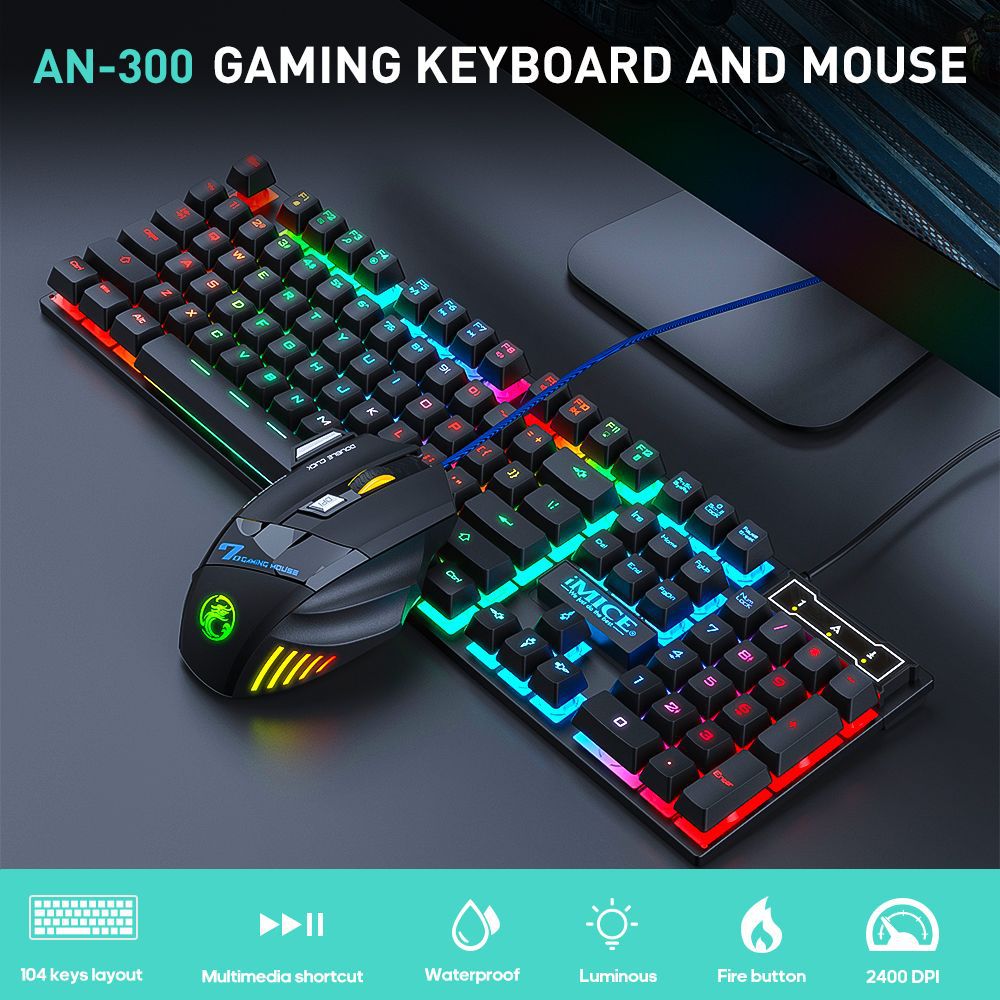 Laptop Accessories Combo Set - Waterproof Luminous Wired Gaming Keyboard Set