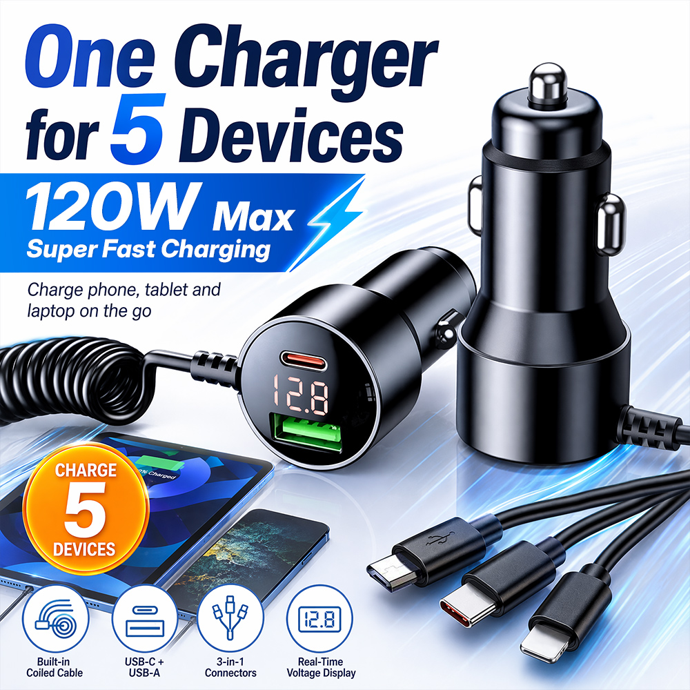 120W Multi Port Car Charger Bu - огляд і ціна Laptop Accessories Essential