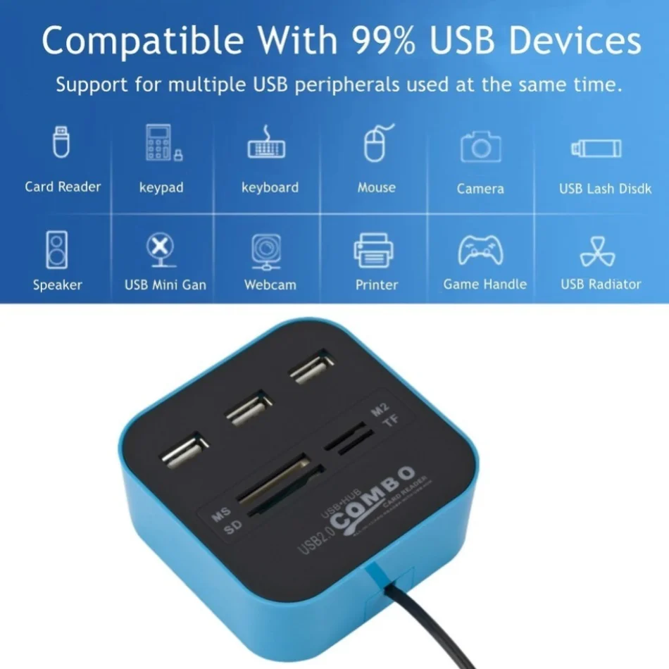 3 Ports USB 2.0 Hub Combo USB  - огляд і ціна Laptop Accessories All In One